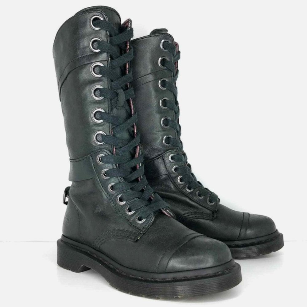 Dr Martens Triumph Mid Calf Lace Up Foldable Biker Boots Women Size 10